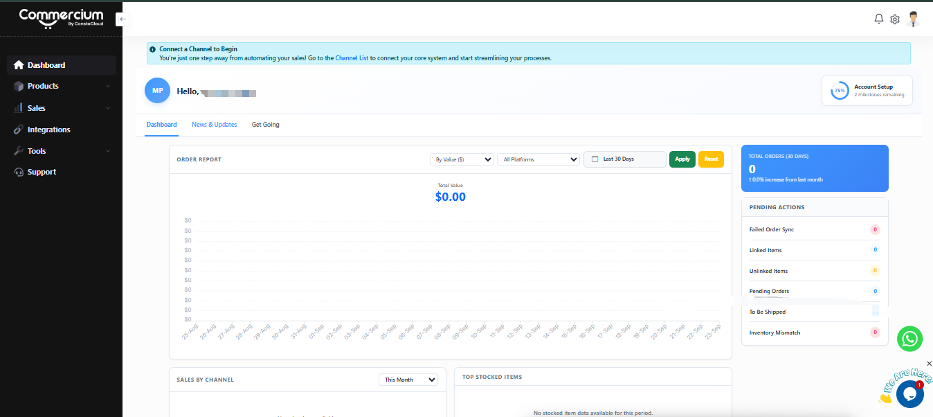 Commercium dashboard after login