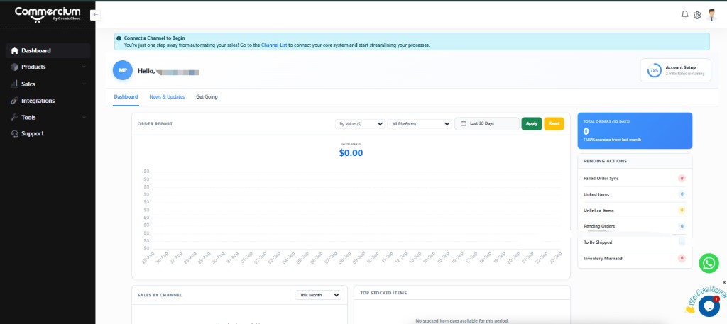Commercium dashboard after login