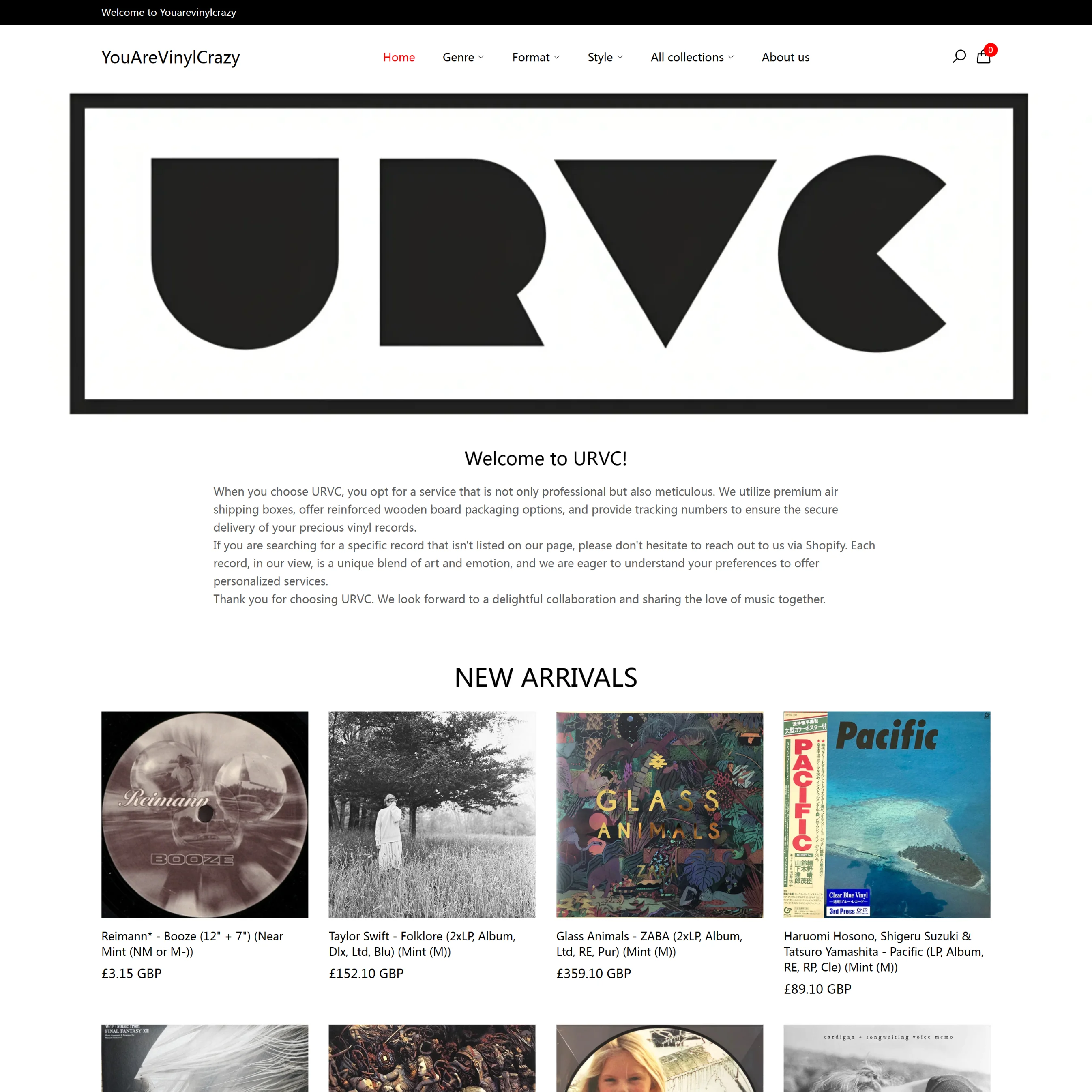 URVC Shopify record store